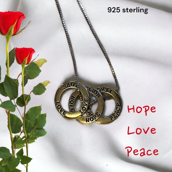 STERLING SILVER 925 NECKLACE-CHARM NECKLACE LOVE HOPE PEACE Christmas Gift - Picture 1 of 7